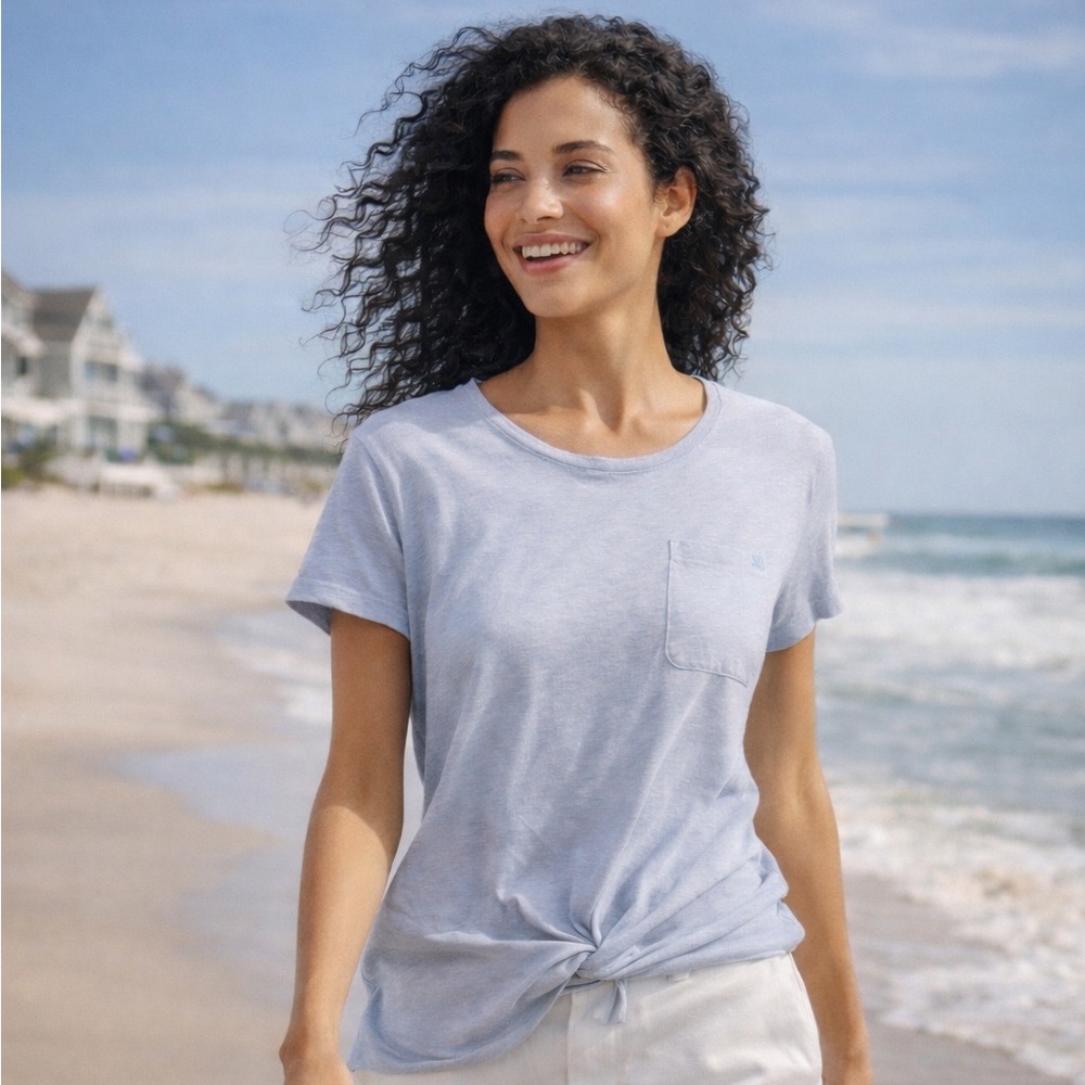 🌸LAUREN Ralph Lauren Pocket Crew Tee with Front Knot Linen blend L resort wear
